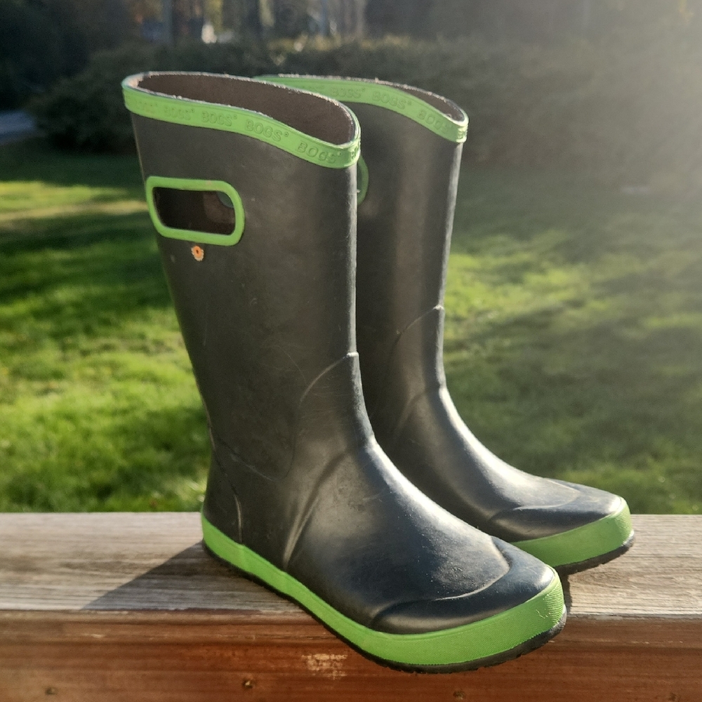 Bogs Black Boots with Green Trim